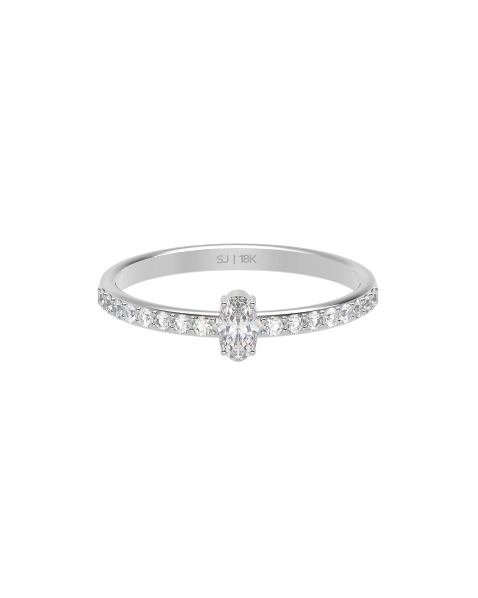 Anel Diamante Oval 0.25ct + Diamantes em Ouro 18k - Santé Joias