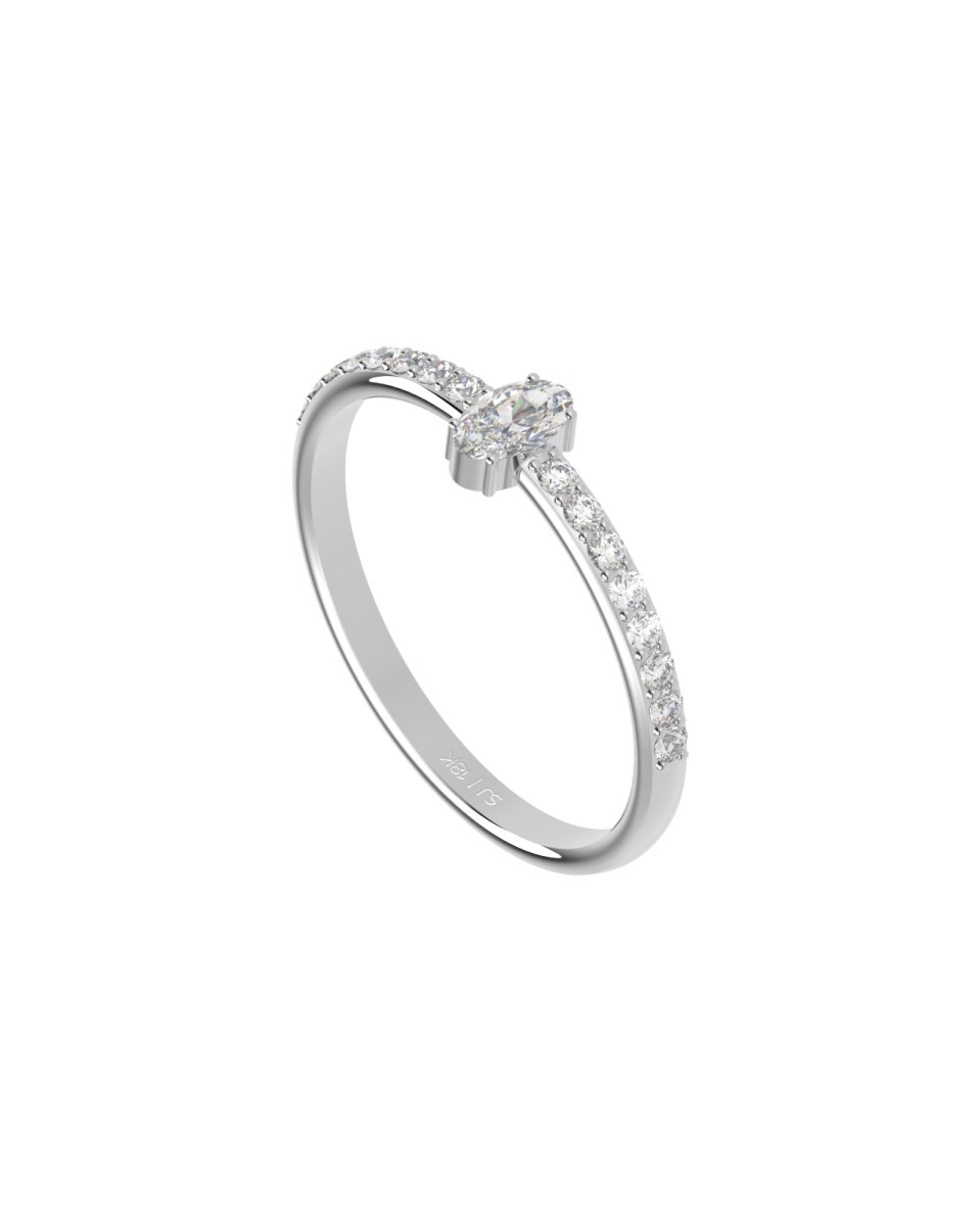 Anel Diamante Oval 0.25ct + Diamantes em Ouro 18k - Santé Joias