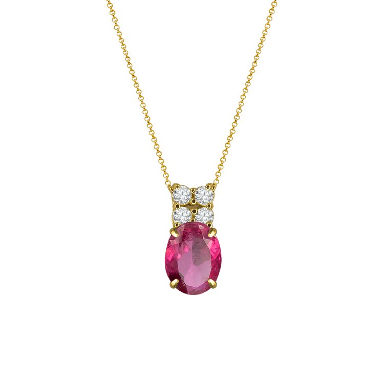 Colar Turmalina Rosa Oval + 4 Diamantes - Santé Joias