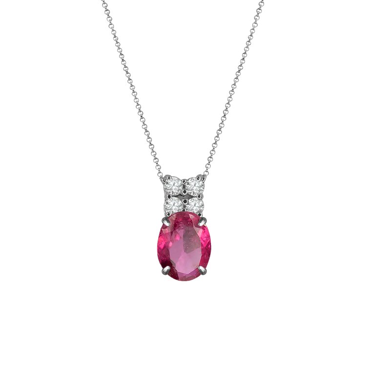 Colar Turmalina Rosa Oval + 4 Diamantes - Santé Joias